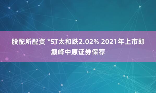 股配所配资 *ST太和跌2.02% 2021年上市即巅峰中原证券保荐