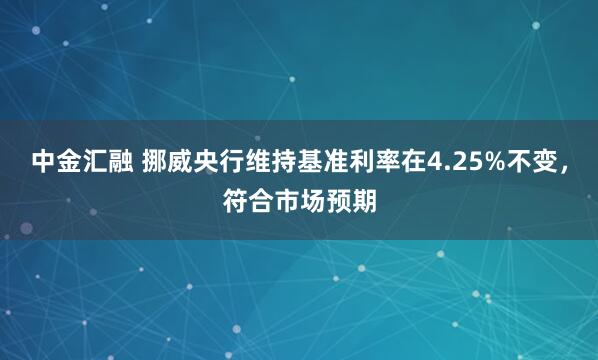 中金汇融 挪威央行维持基准利率在4.25%不变，符合市场预期